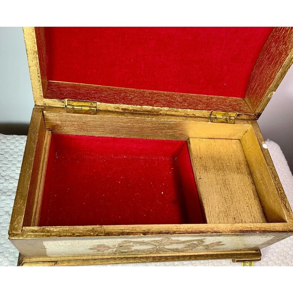 Gold Painted red velvet lined Fancy Jewelry / Music Box